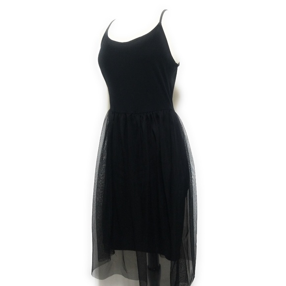 Topshop Simple Black Tulle Overlay Womens Slip Dress Size 6 - Picture 5 of 12